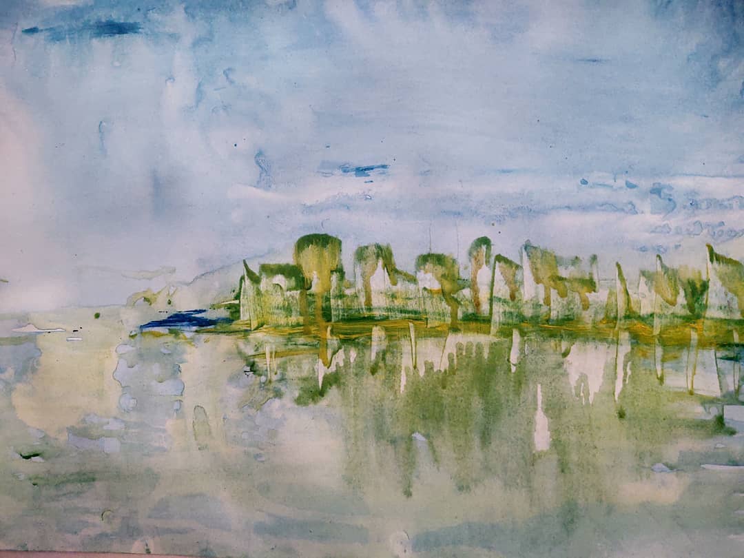 Spring by the sea #watercolor #watercolorpainting #watercolorart #wetonwetwatercolor #watercolorfloat #aquarelle #art #artoftheday #ocean #waterreflection